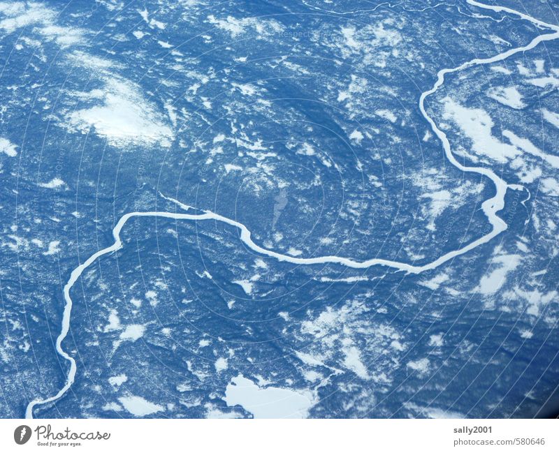 frozen river Nature Landscape Earth Water Winter Ice Frost Forest River Canada Aviation View from the airplane Gigantic Infinity Under Bizarre Loneliness Cold