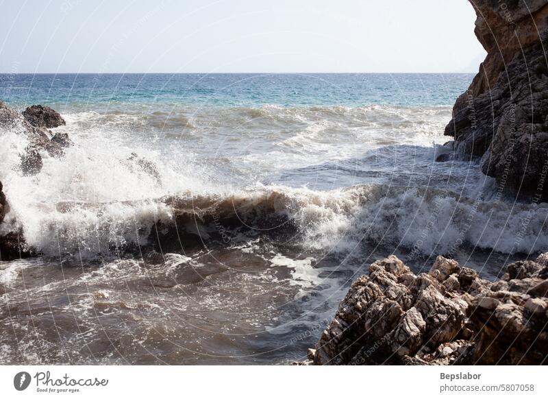 Large waves breaking over rocks seascape mediterranean bay cliff italy island nature water italian no people reef scenery shore tranquility trip coastline