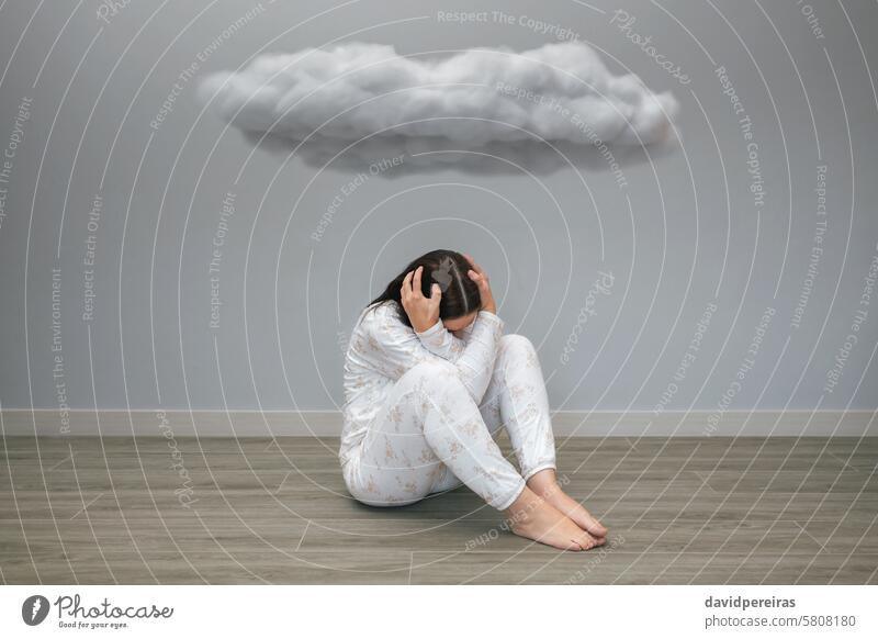 Unrecognizable woman with mental disorder and suicidal thoughts under a dark cloud unrecognizable suicide female health desperate copy space problem room pain