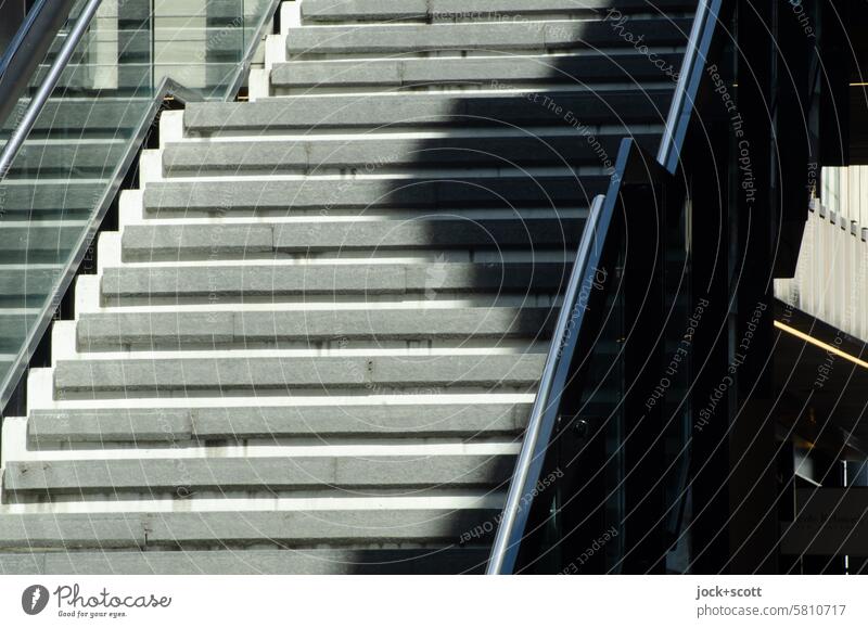 Staircase with light and shadow Stairs Modern Architecture rail Sunlight Shadow Contrast Symmetry Structures and shapes Height difference Lanes & trails