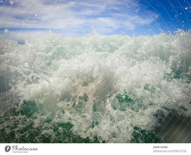 the wave is coming in strong Waves Nature Pacific Ocean Movement Elements Blue sky Background picture Wave action Kinetic energy motion blur Australia Drop