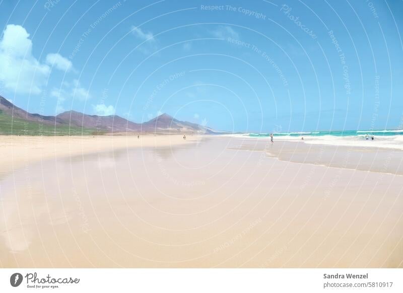 Sandy beach on Fuerteventura Cofete Ocean Summer mountains holidays vacation Canaries Sun Landscape