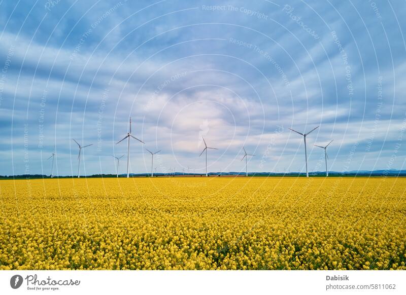 Wind Generators Over Colorful Agricultural Fields. Green energy development generators turbines sustainable renewable aerial view windmill wind farm wind power