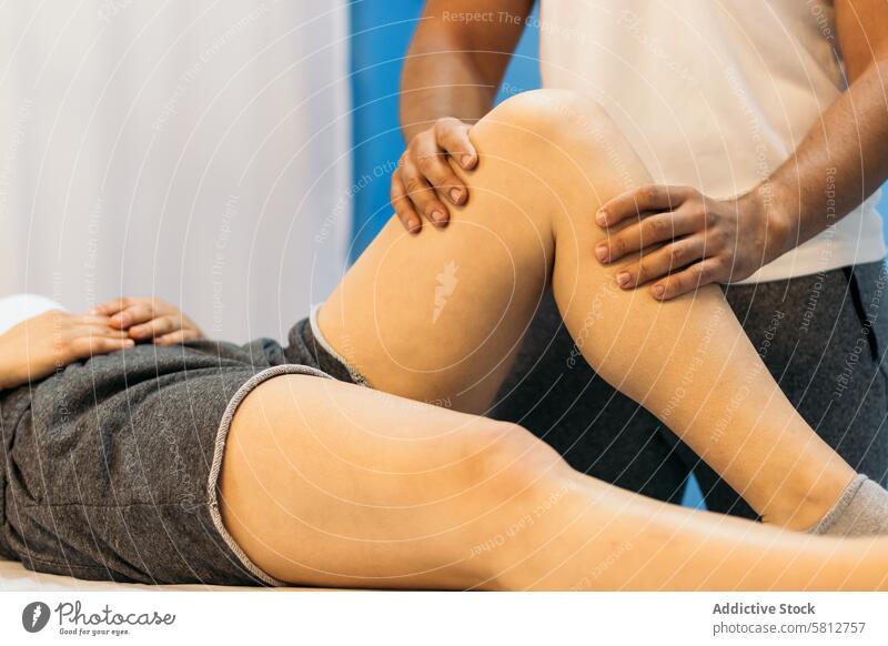 Physiotherapy Clinic: Leg Recovery Massage treatment rehabilitation woman caucasian physiotherapy therapist patient physiotherapist masseur care health injury
