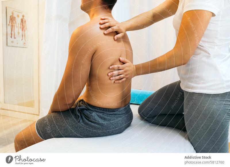 Physiotherapy Clinic: Back Recovery Massage treatment rehabilitation woman caucasian physiotherapy therapist patient physiotherapist masseur care health injury