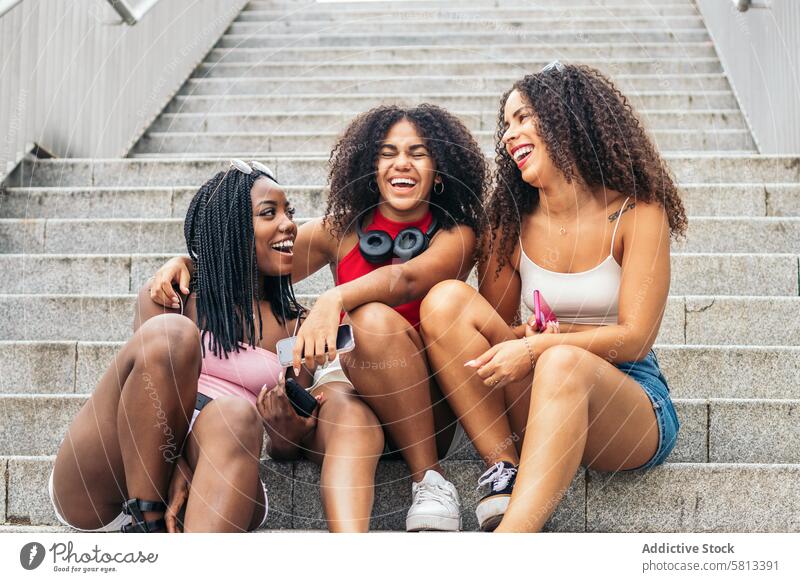 Young Friends Enjoying Summer Together African American Diversity Youth Communication Joy Laughter Happiness Leisure Relaxation Outdoors Fun Enjoyment Modern