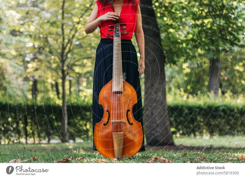 Female musician with her cello outdoors woman instrument concert performance artist musical play classical entertainment orchestra melody symphony sound
