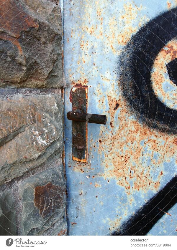 Rusted door handle on an old metal door locked Old Safety Lock Door lock Entrance Metal Detail Front door