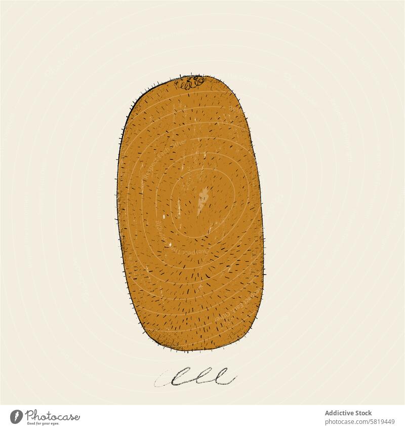 Hand-drawn kiwi illustration on a plain background hand-drawn fruit textured brown skin detailed creamy background artwork design stock image natural organic