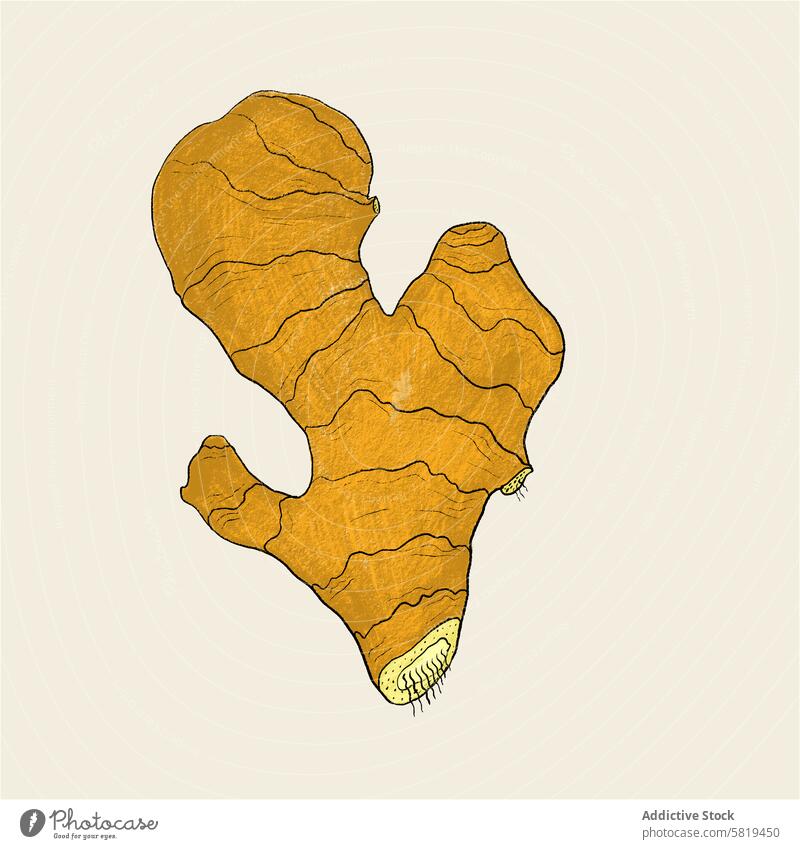 Ginger root illustration on a beige background ginger hand-drawn tan brown spice herbal cooking ingredient natural organic healthy food culinary kitchen
