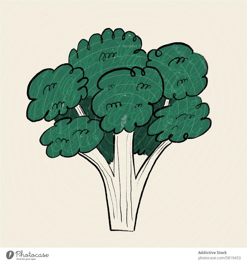 Illustration of Green Broccoli illustration broccoli vegetable green hand-drawn textured digital food healthy nutrition stylized artistic organic plant vegan