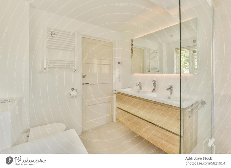 Modern bathroom interior with natural light modern airy glass shower dual sink wooden vanity molenveenweg home design decor white clean minimalistic