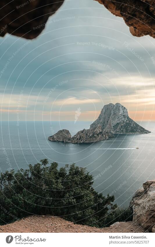 Sunset at Es Vedra and Es Vedranell at Ibiza. background balearic islands beach beautiful blue clouds coast color colors concept es vedra ibiza inspiration