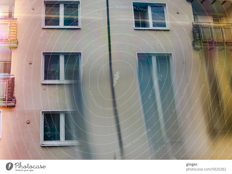Laaanggezogenes Fenster - Photography with prisms and filters house facade blue-grey Diffuse Melt lines Schlieren Exterior shot Colour photo Light Contrast