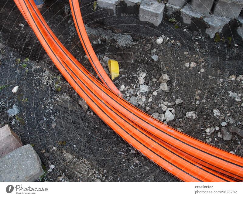 Fiber optic cables are ready to be laid in the ground Fiber optic network fiber optic cable Data transfer Technology Telecommunications Internet Colour photo