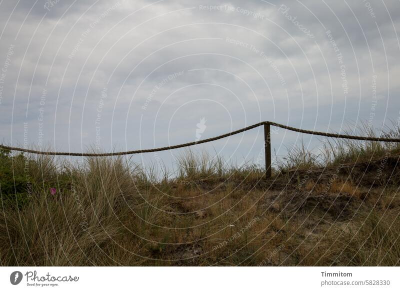 Clearly visible property boundary Border Boundary Dew Rope Pole duene Marram grass Sky Clouds Nature Landscape Exterior shot Vacation & Travel Denmark Deserted