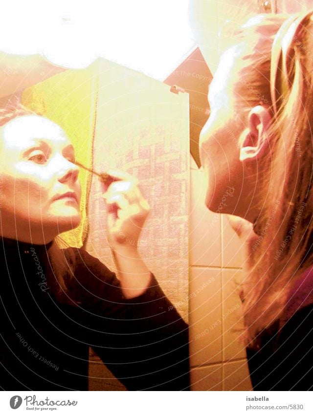 makeup Make-up Apply make-up Friendship Mirror Long exposure Light Woman
