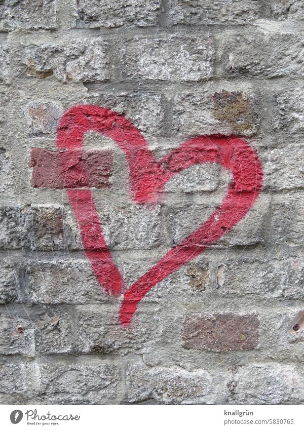 Red graffiti heart Graffiti Heart Wall (barrier) Love Wall (building) Romance Infatuation Emotions Colour photo Exterior shot Day Deserted