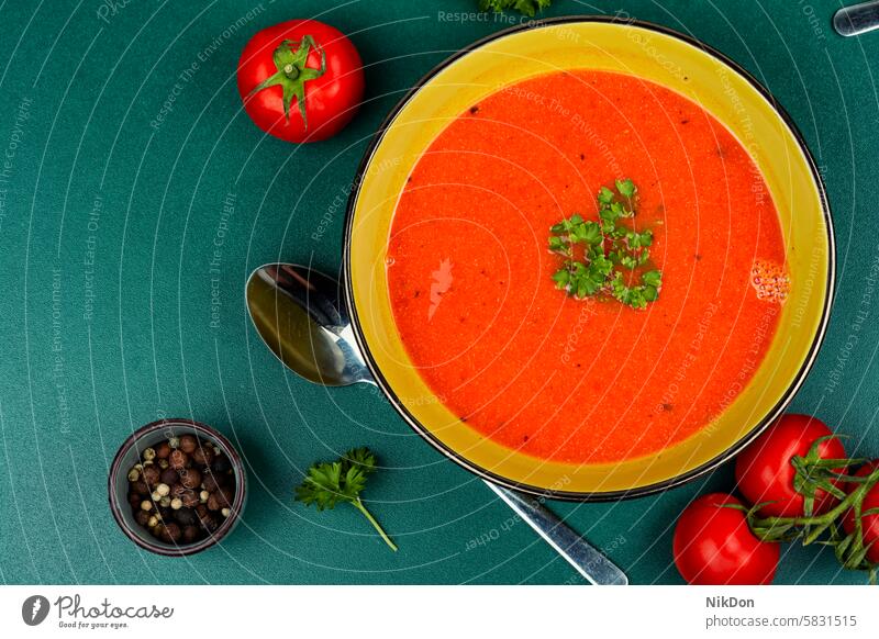 Vegetable tomato soup. vegetable vegetarian gazpacho vegan color image sauce recipe cream soup savory food nourishment comfort food pureed soup puree spicey