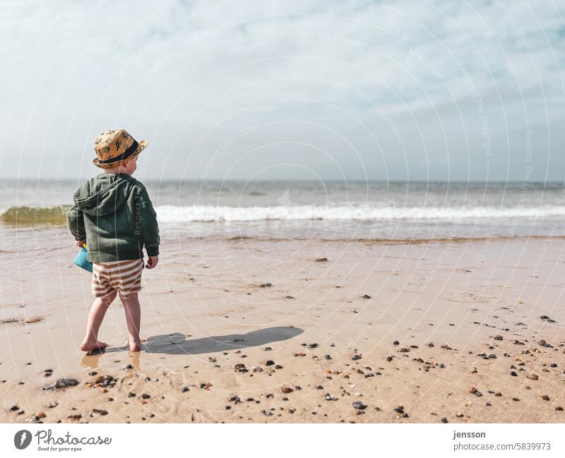 Little boy on the beach looks into the distance vacation Vacation mood Vacation & Travel Summer Beach Summer vacation Beach life Child untroubled