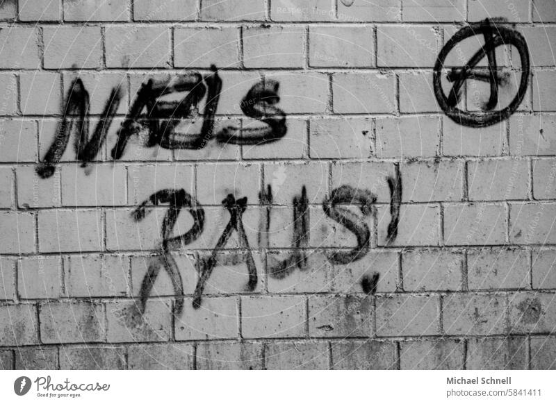 "Nazis out!" slogan and anarchy symbol nazis out Anarchy Protest protest National socialism Politics and state Characters Graffiti Fascism Sign Society