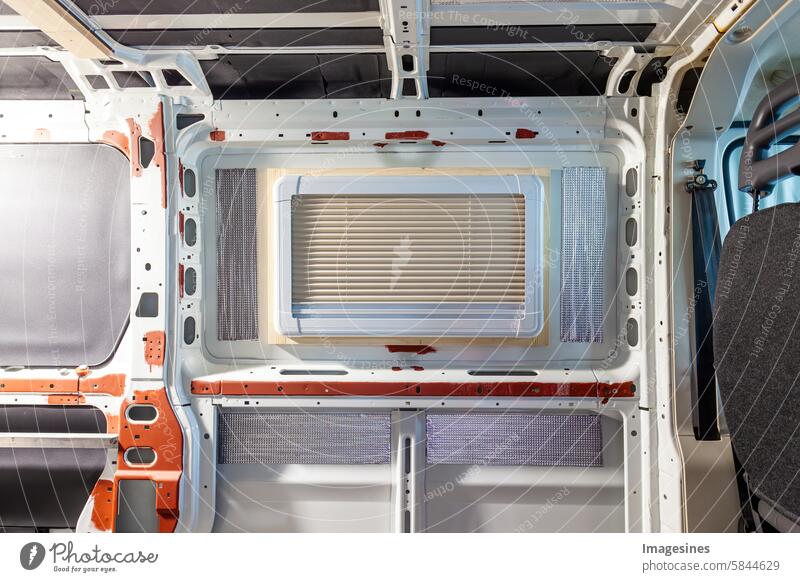 DIY conversion of a camper van. new window. Installation of a side window. Interior view of a camper van. New Window installation Motorhome Accuracy more adult