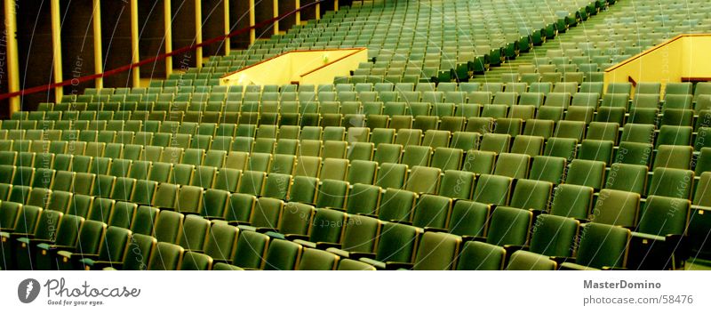 cinema Cinema Chair Places Movie hall Hall Green Yellow Plush Entrance Way out Projection room Empty Deserted Calm Interior shot Seating Blue Warehouse Room