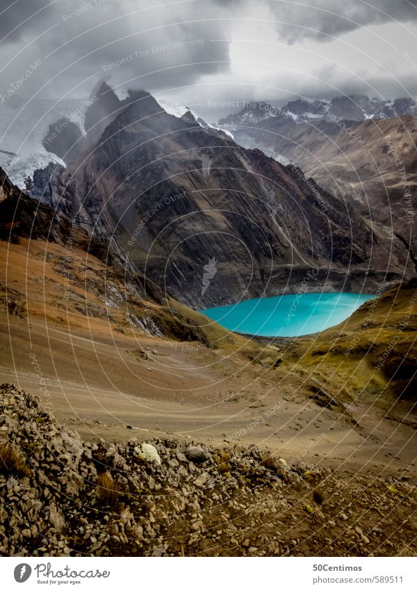 Mountain lake under the glaciers of Peru Vacation & Travel Tourism Trip Adventure Far-off places Freedom Expedition Hiking Environment Nature Landscape Clouds