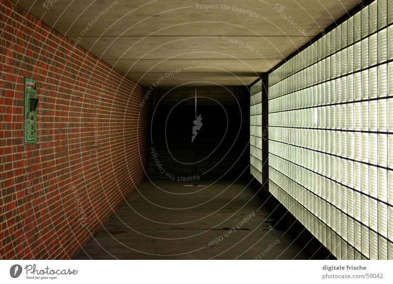 Architecture Emergency Call Tunnel Pedestrian Concrete Brick Wall (building) Fear Panic Duesseldorf Underpass Glass Floor covering Blanket Loneliness tonhalle