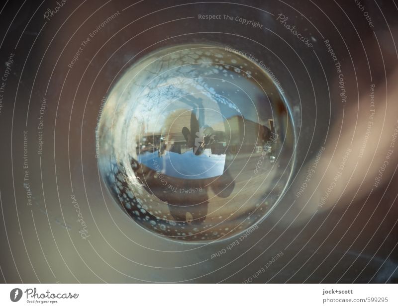 180° Panoramic view Take a photo Plastic Sphere Stand Glittering Town Curiosity Center point Whimsical Surrealism Irritation On the head Reaction Illusion