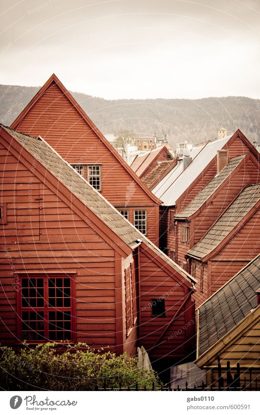 Bryggen House building Village Fishing village Wood Dream Living or residing Old Historic Sustainability Red Colour Idyll Town House (Residential Structure)