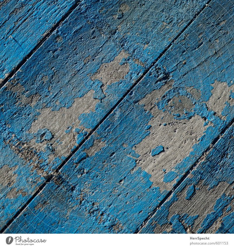 Boards that don't mean the world Terrace Wood Old Trashy Gloomy Blue Turquoise Wooden board Parquet floor Dye Flake off Abrasion Patina Wood grain Stage