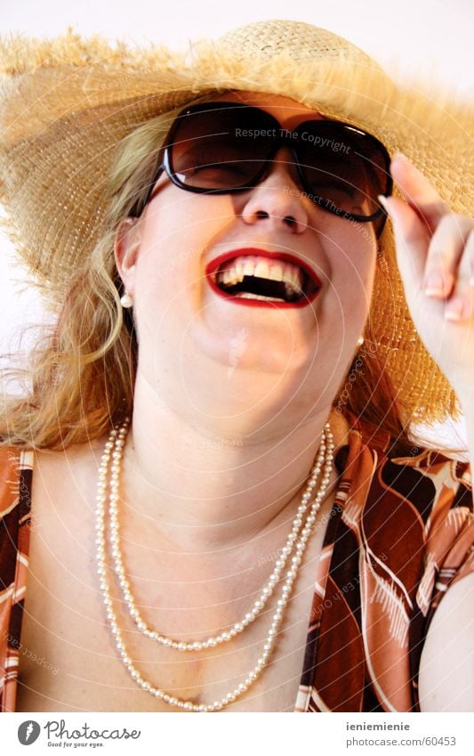 summertime Sunglasses Woman Summer Pearl necklace Hat Laughter Joy Teeth