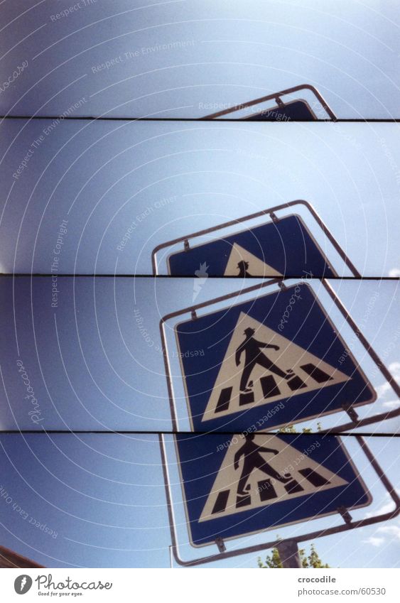 pedestrian crossing Going Zebra crossing Road traffic Safety Lomography Blue Signs and labeling