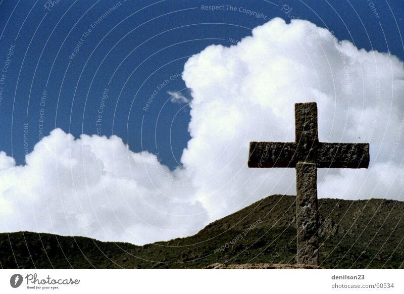 Blue sky and the cross Peru Clouds Religion and faith Sky Back Andes