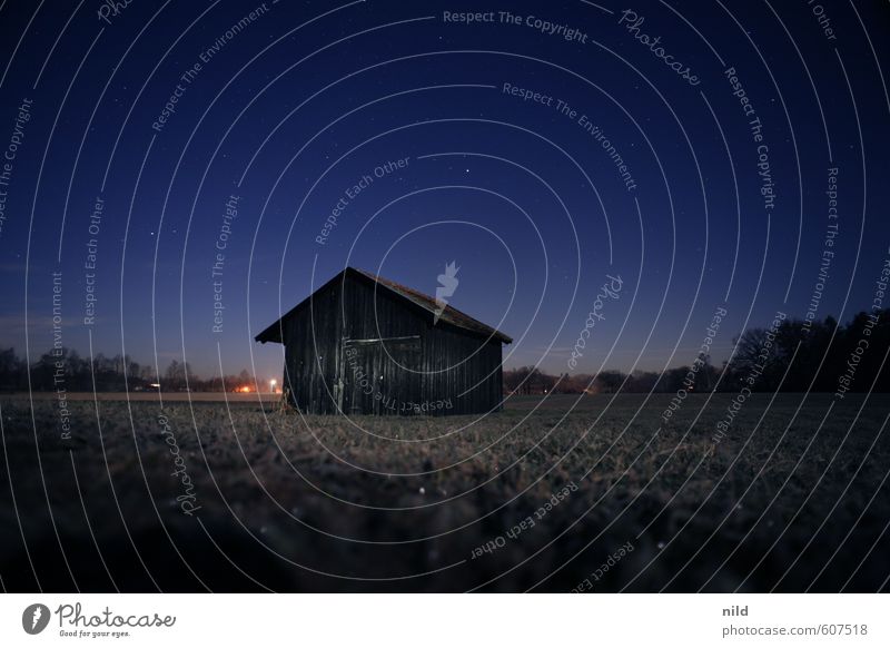 November night Environment Sky Stars Horizon Winter Ice Frost Meadow Field Deserted House (Residential Structure) Hut Wall (barrier) Wall (building) Facade Old