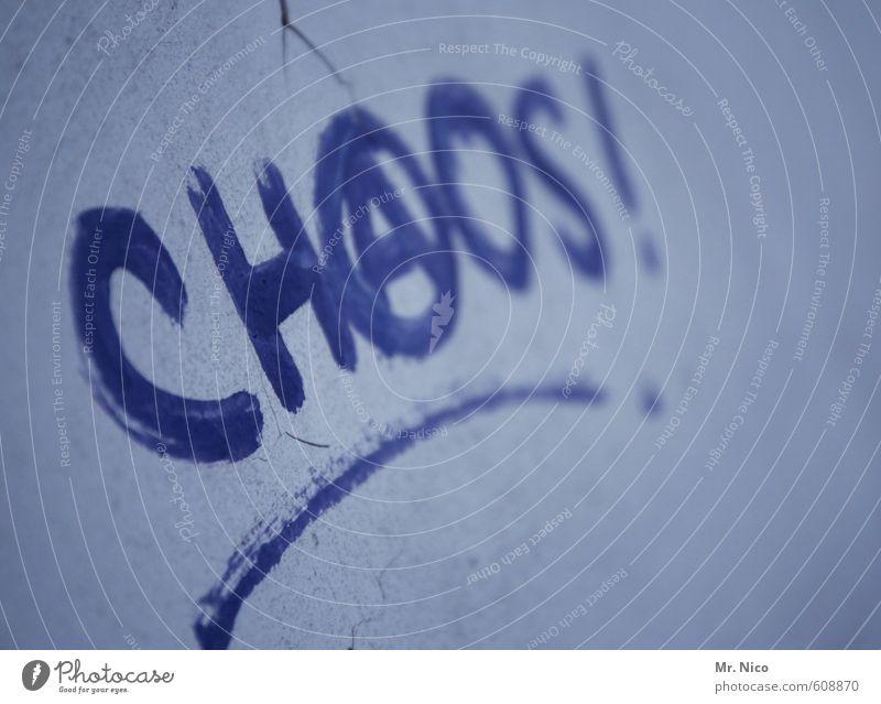 Chaos! Lifestyle Town Wall (barrier) Wall (building) Facade Broken Trashy Blue Anger Frustration Defiant Aggression Aggravation Destruction Anarchy Graffiti