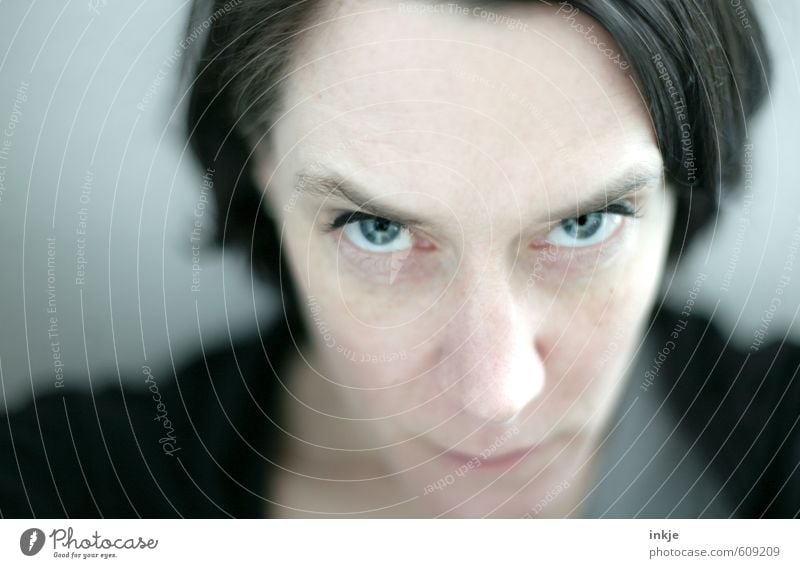 Portrait of a woman, annoyed Lifestyle Style Woman Adults Face Eyes 1 Human being 30 - 45 years Black-haired Part Observe Communicate Looking Near Anger