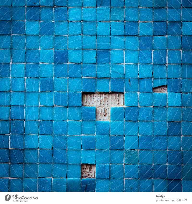 T etris Wall (barrier) Wall (building) Ornament Broken Original Blue Colour Transience Change Tile Mosaic Structures and shapes Square Many Blue tone