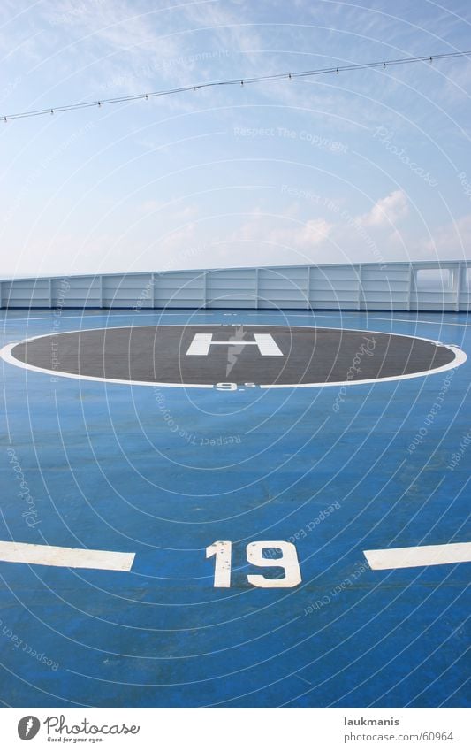 landing site Watercraft Landing Strip Helicopter 19 Middle Clouds Round Ferry Greece Depth of field Blue helipad Bright Sky Perspective Escape Circle heliport