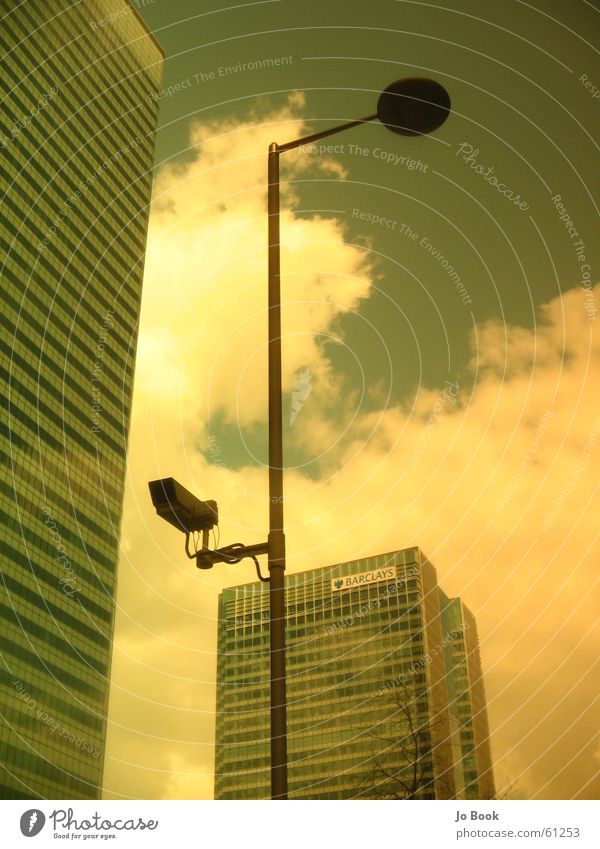 londiapushing Clouds Sky High-rise Canary Wharf Surveillance Store premises money camera supervision Filter Work and employment