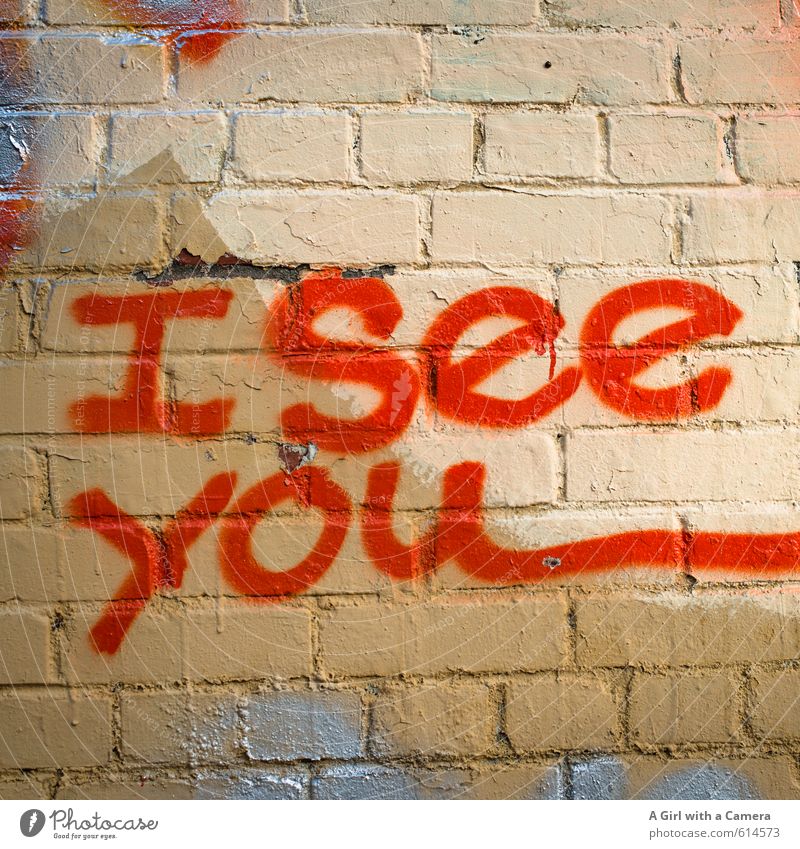 I see you Wall (barrier) Wall (building) Creativity Meaningful Graffiti Spray Looking Information Colour photo Multicoloured Exterior shot Detail Experimental