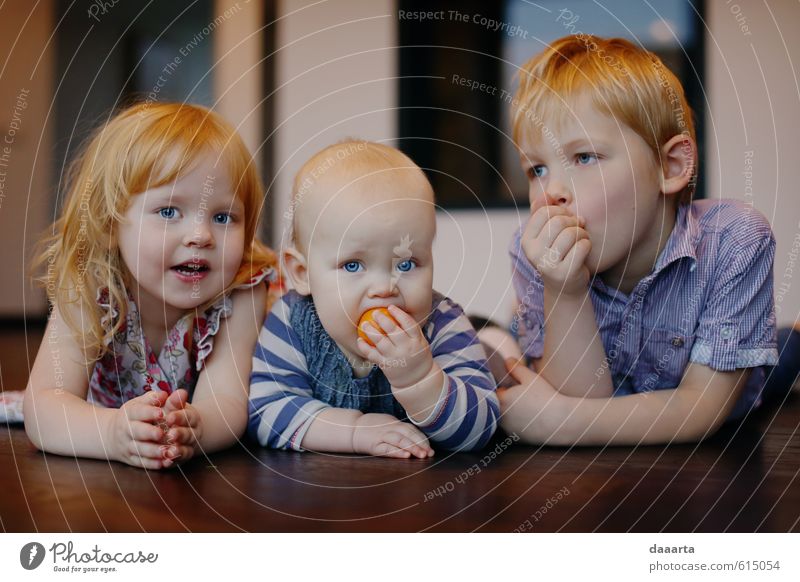 family Joy Life Harmonious Relaxation Baby Girl Boy (child) Brothers and sisters 3 Human being Observe To enjoy Hang Authentic Simple Brash Friendliness