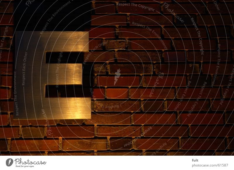 e Letters (alphabet) Wall (barrier) Brick Wall (building) Night Style Metal Lighting Shadow