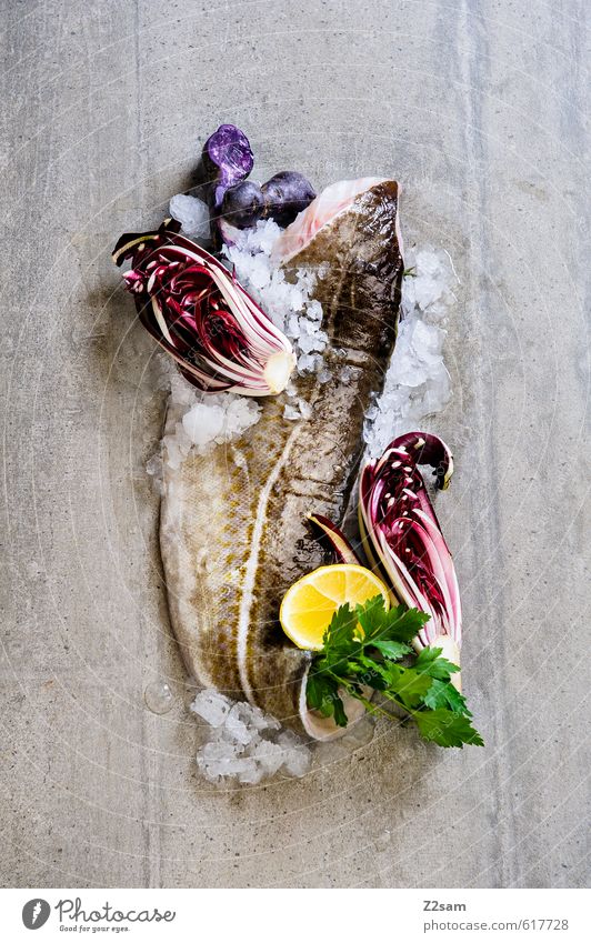 codfish Food Fish Vegetable Herbs and spices Italian Food Esthetic Elegant Healthy Cold Delicious Modern Natural Clean Green Violet Design Sustainability