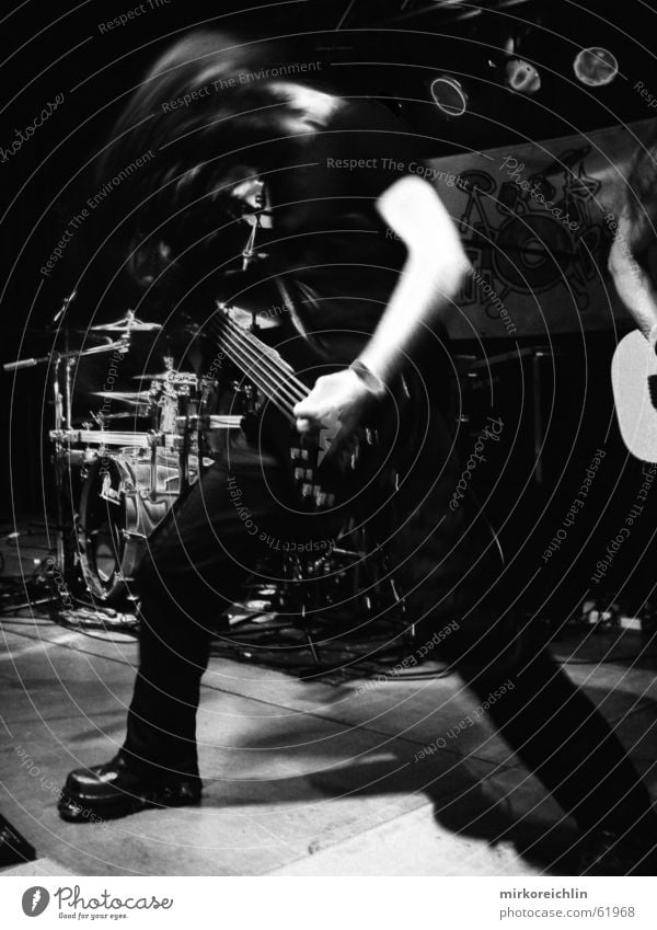 Bang your head! Music Strong Heavy Clear Footwear Fear Shake Blur Drum set Musical instrument string guitar Rock music Black & white photo bigway shoes Arm