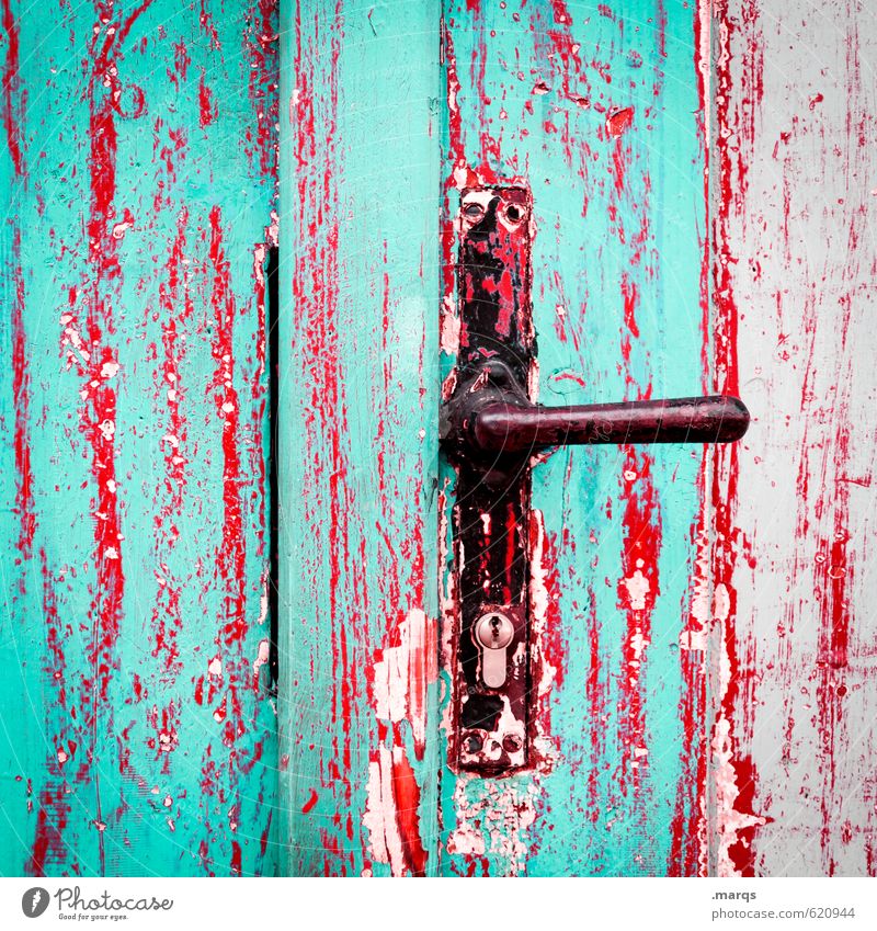 admittance Style Design Door Door handle Wood Metal Old Exceptional Broken Crazy Red Black Turquoise Colour Decline Change Target Expectation Entrance Closed