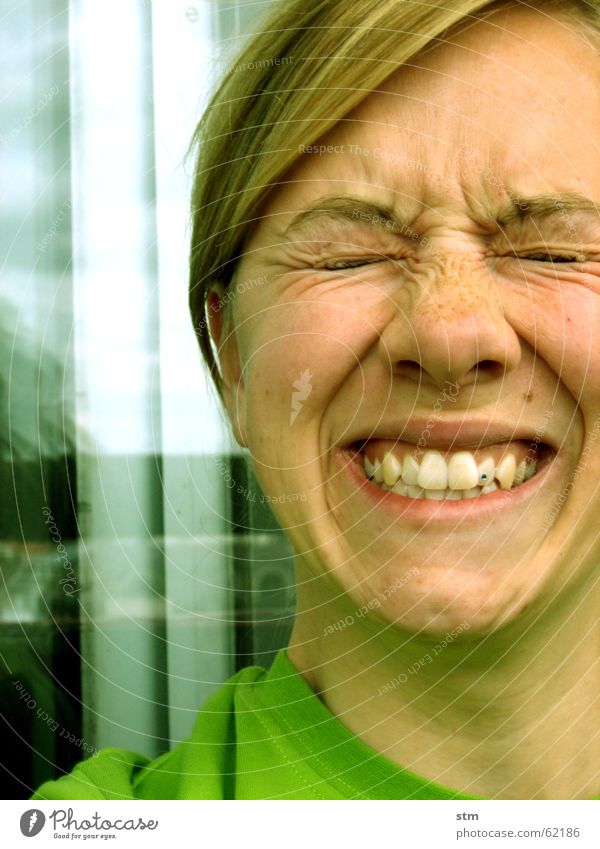 Portrait of a woman clenching her teeth Green Woman Emotions Anger Wrinkles Joy Facial expression Eyes Mouth
