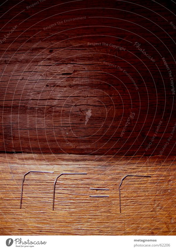 equation on wood Symbols and metaphors Paper clip Wood Dark brown Light brown Brown formal calculus Formula Metal Silver Wood grain wood picture