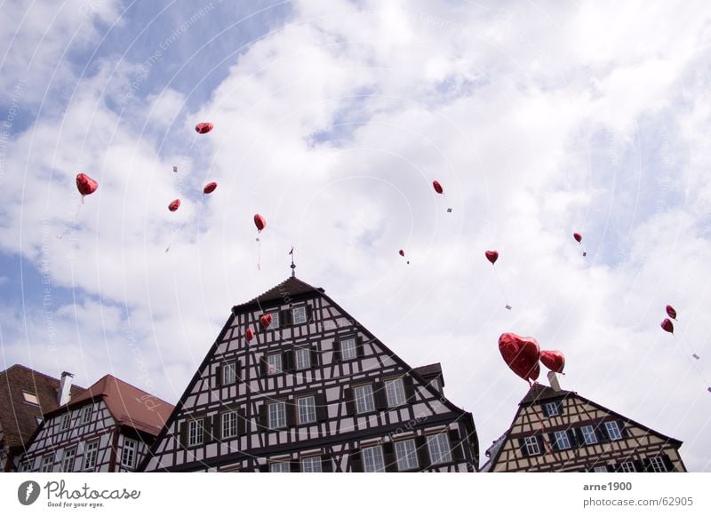 Balloons in the sky Schwäbisch Hall Half-timbered house Heart Old town